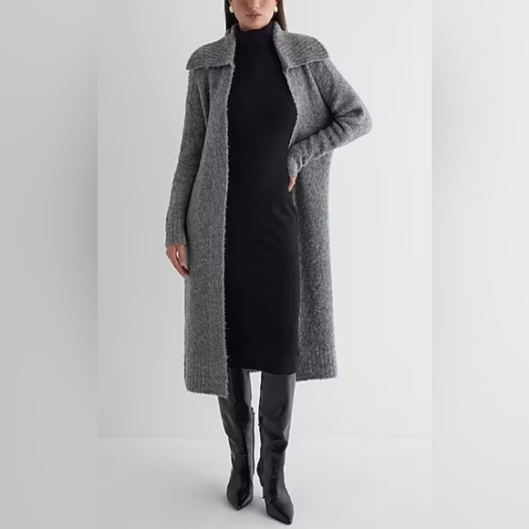 Express Boucle Oversized Collar Belted Duster Cardigan Size Medium - Picture 6 of 11